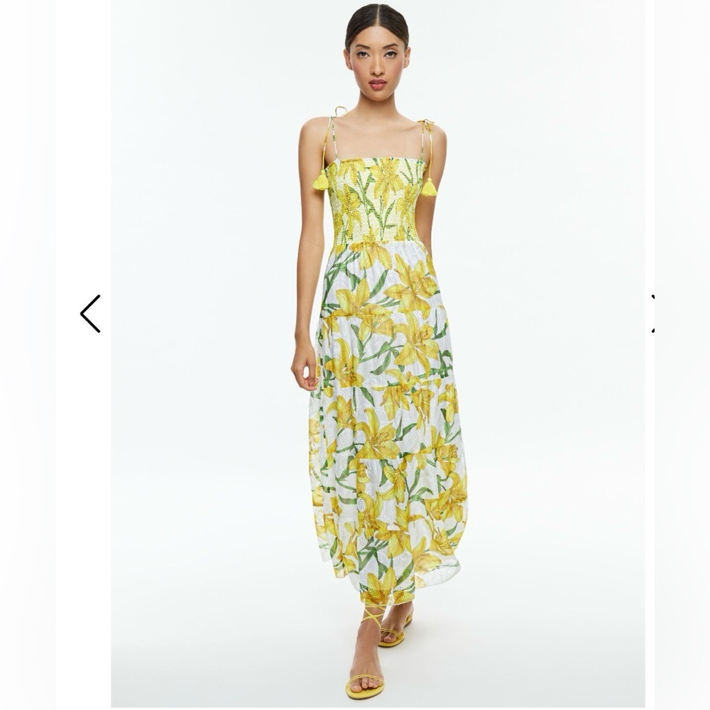 Alice + Olivia MARNA TIERED MIDI TIE STRAP DRESS Size 2 Stargazer Multi Lg NWT